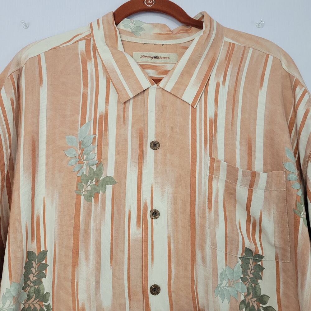 Tommy Bahama 100% Silk Leaf Print Short Sleeve Button-Down Shirt size XXL Resort